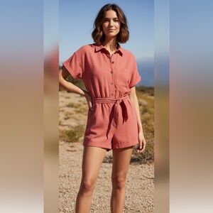 Free People Coral Red Sz. Small ‘No Plans’ Button Up Romper Very good condition